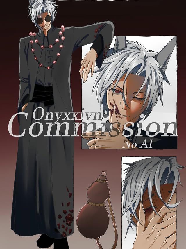 Commissioned white-haired character sheet by Onyxxivn